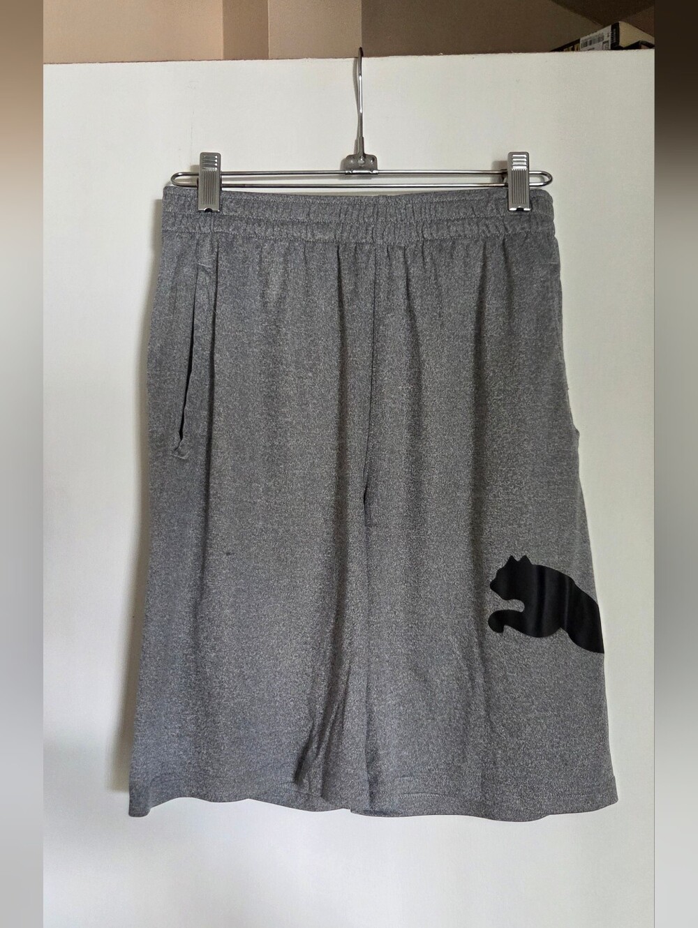 Youth Puma Gray Athletic Shorts with Large Puma Logo, GUC, SZ XL (14/16)